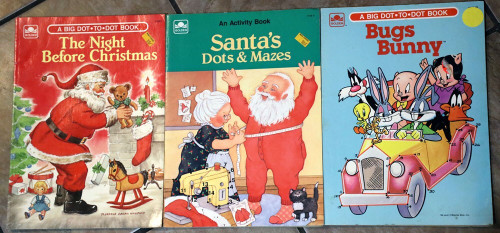 Vintage Golden Dot to Dot Coloring Books NIGHT BEFORE CHRISTMAS SANTA BUGS BUNNY