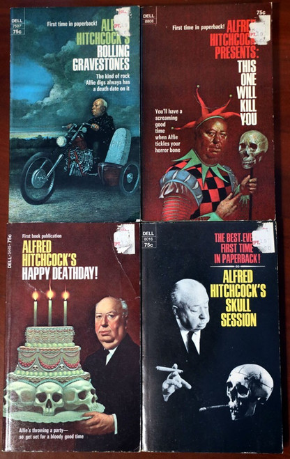 ALFRED HITCHCOCK Vintage Paperback Book Lot ROLLING GRAVESTONES, SKULL SESSION +