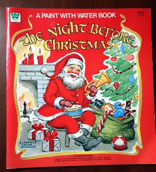 NIGHT BEFORE CHRISTMAS Paint with Water Book 1978 UNUSED Florence Sarah Winship
