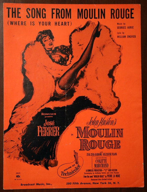 The Song from MOULIN ROUGE (Where Is Your Heart) 1953 Sheet Music ZSA ZSA GABOR