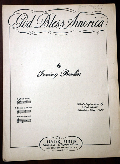 God Bless America by Irving Berlin Vintage Sheet Music c. 1939