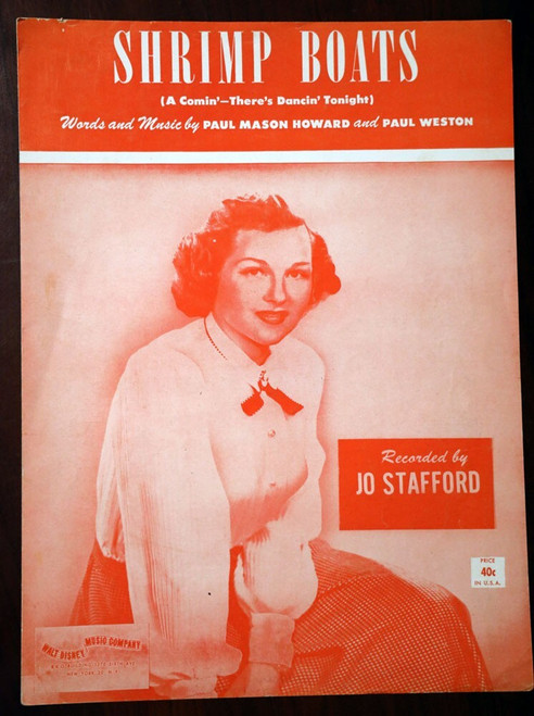 SHRIMP BOATS Vintage Sheet Music Paul Mason Howard 1951 Jo Stafford WALT DISNEY