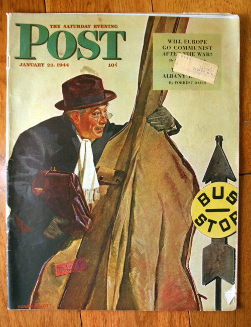 The Saturday Evening Post January 22, 1944 HOWARD SCOTT Bass Fiddle at Bus Stop
