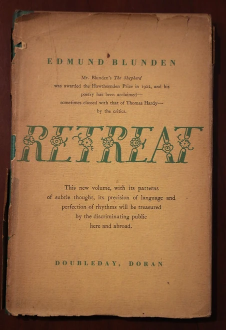 RETREAT by Edmund Blunden 1928 Vintage Poetry Book HC/DJ First Edition POEMS