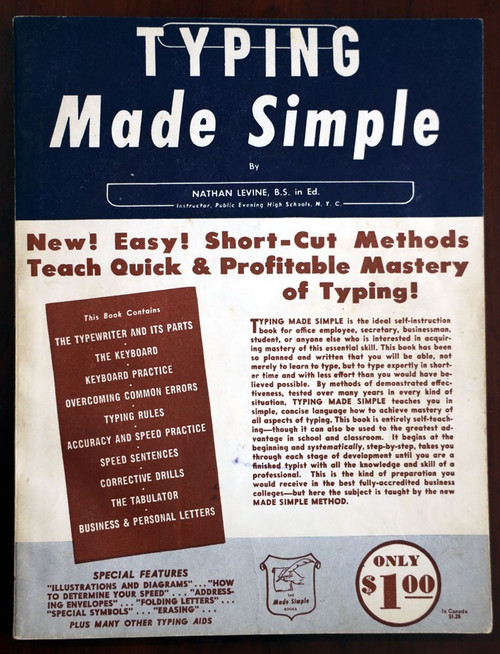TYPING MADE SIMPLE by Nathan Levine 1959 Vintage Typewriter Book Instruction