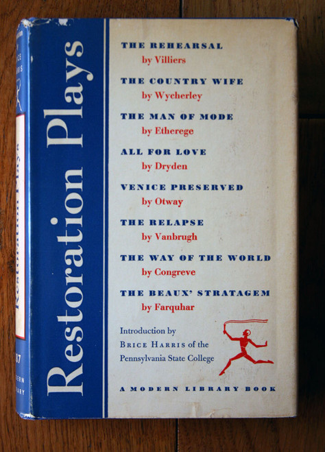 Restoration Plays 1953 Modern Library #287 HC/DJ Introduction by Brice Harris