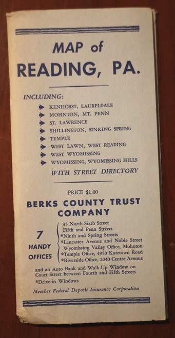 Map of READING PA 1954 Points of Interest & Street Directory BERKS COUNTY Penn.
