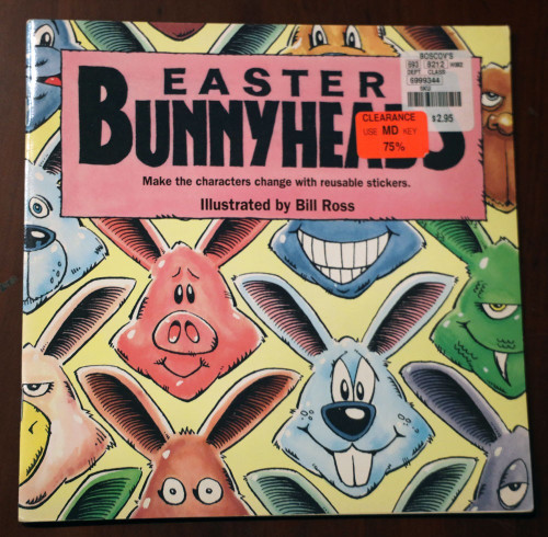 EASTER BUNNYHEADS Bill Ross Vintage Paperback Book UNUSED Reusable Stickers 1992