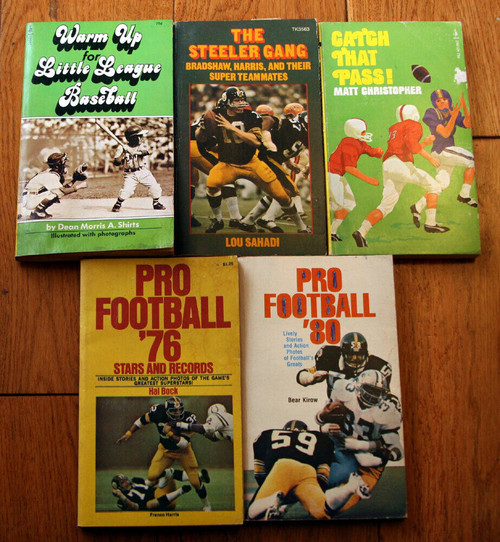 Lot 4 Vintage Football (Steeler Gang, Pro '76 '80) 1 Little League Baseball Book