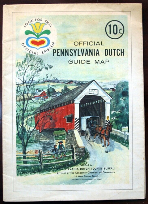 Official Pennsylvania Dutch Guide Map 1965 Lancaster, PA Fold-Out VINTAGE
