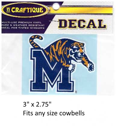 Memphis Tigers cowbell decal, Fits all Sizes mycowbell