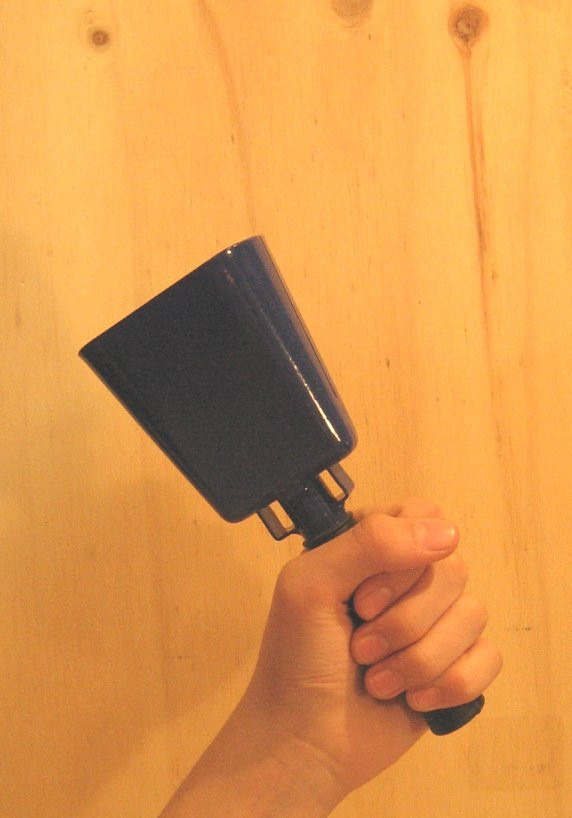 Small royal blue cowbell for indoor soccer & cheerleading competitions