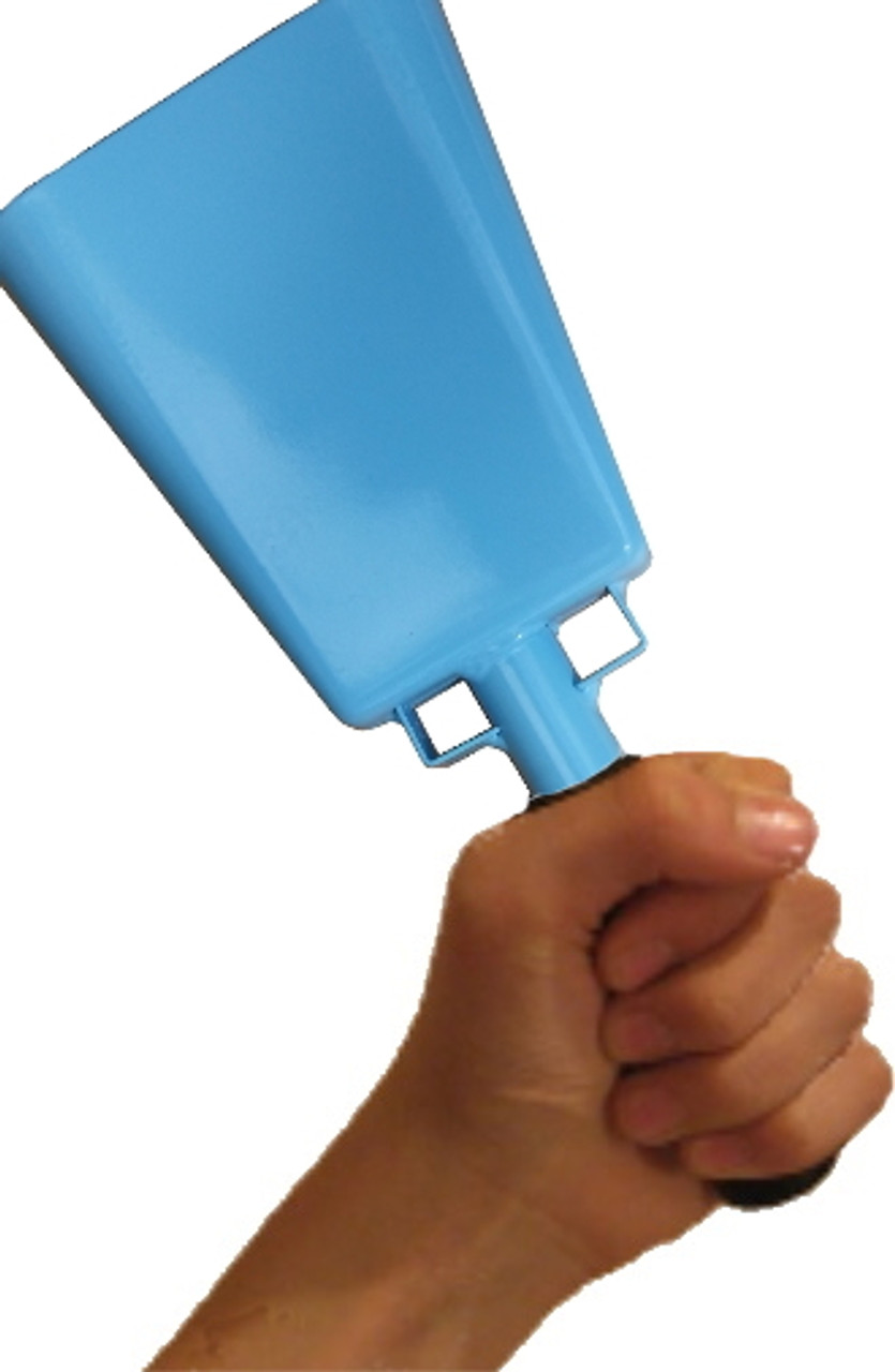 Medium size light blue cowbell for sports like football or soccer