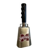 A beautiful, mirror-like licensed Mississippi State chrome cowbell.  These shiny chrome cowbells have the "M-State" logo  on 1 side.  Excellent sound.  Excellent durability.  Excellent gift for Mississippi State fans.