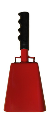 - 10" from bottom of bell to top of welded handle
- 4.25" wide at the bottom of the cowbell
- 2.50" deep at the bottom of the cowbell
- 5.00" handle length
- Vinyl grip
- Durable powder coated red paint