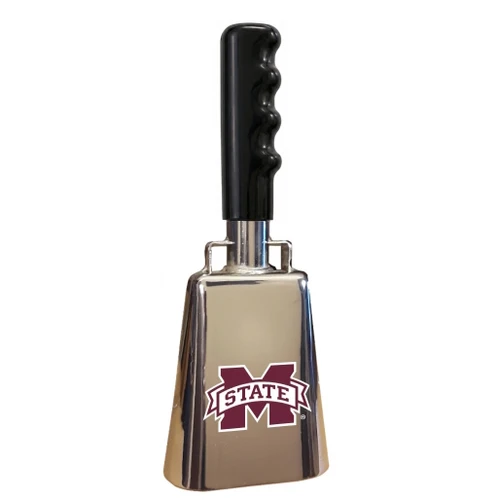 A beautiful, mirror-like licensed Mississippi State chrome cowbell.  These shiny chrome cowbells have the "M-State" logo  on 1 side.  Excellent sound.  Excellent durability.  Excellent gift for Mississippi State fans.