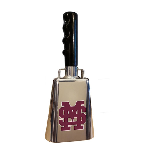A beautiful, mirror-like licensed Mississippi State chrome cowbell.  These shiny chrome cowbells have the "M over S" baseball logo  on 1 side.  Excellent sound.  Excellent durability.  Excellent gift for Mississippi State fans.
