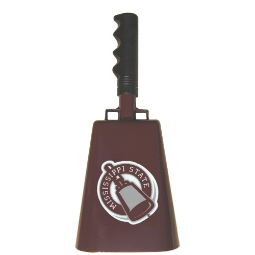 - 11" from bottom of bell to top of welded handle
- 4.75" wide at the bottom of the cowbell
- 3.00" deep at the bottom of the cowbell
- 5.00" handle length
- Vinyl grip
- Durable powder coated maroon paint