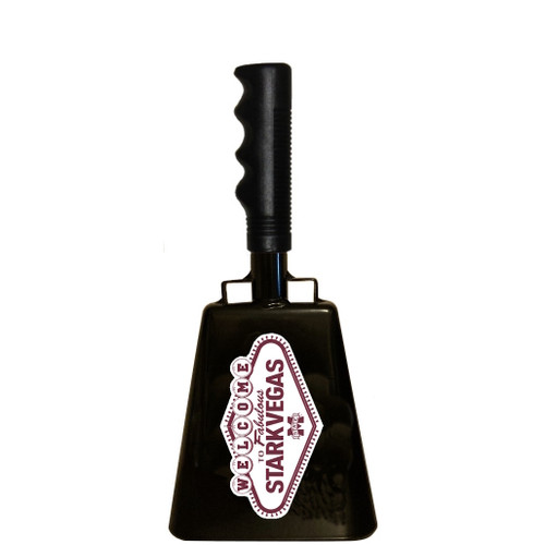 - 10-3/8" from bottom of bell to top of welded handle
- 4" wide at the bottom of the cowbell
- 2-3/8" deep at the bottom of the cowbell
- 5-1/2" handle length
- Vinyl grip
- Durable powder coated black paint