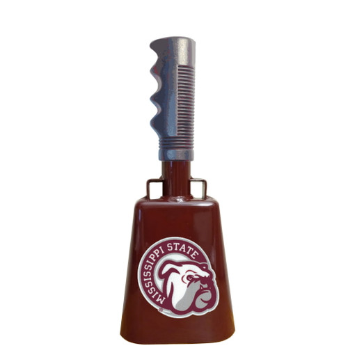 - 10-3/8" from bottom of bell to top of welded handle
- 4" wide at the bottom of the cowbell
- 2-3/8" deep at the bottom of the cowbell
- 5-1/2" handle length
- Vinyl grip
- Durable powder coated maroon paint