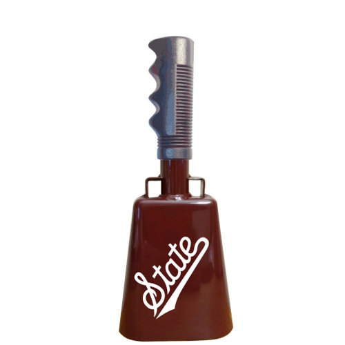 - 10-3/8" from bottom of bell to top of welded handle
- 4" wide at the bottom of the cowbell
- 2-3/8" deep at the bottom of the cowbell
- 5-1/2" handle length
- Vinyl grip
- Durable powder coated maroon paint