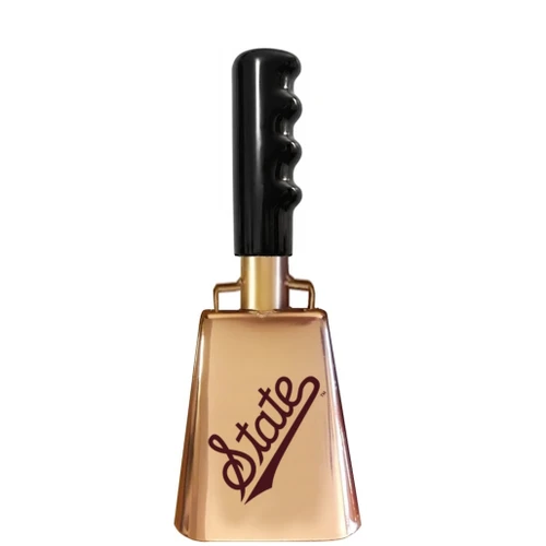 A beautiful, shiny copper-plated licensed Mississippi State cowbell.  Script "State" logo on 1 side.  Excellent sound.  Excellent durability.  Excellent gift for Mississippi State fans.