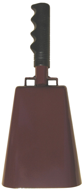 - 11" from bottom of bell to top of welded handle
- 4-5/8" wide at the bottom of the cowbell
- 2-5/8" deep at the bottom of the cowbell
- 5.00" handle length
- Vinyl grip
- Durable powder coated maroon paint
