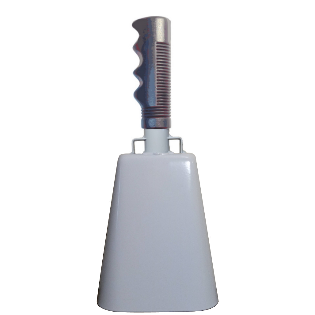 Small white cowbell with handle grip for weddings & cheer events