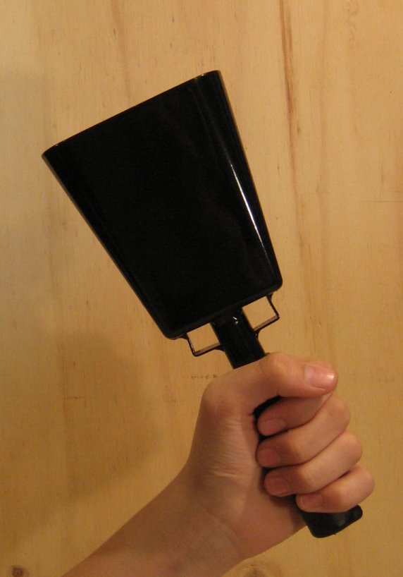 Black cowbell with welded handle for sporting events