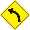 YELLOW PLASTIC REFLECTIVE SIGN 12" - LEFT CURVE (407 3UR YR)