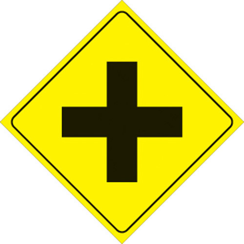 YELLOW PLASTIC REFLECTIVE SIGN 12" - 4-WAY INTERSECTION (470 X YR)