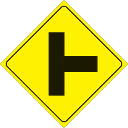 YELLOW PLASTIC REFLECTIVE SIGN 12" - RIGHT T-INTERSECTION (466 RT YR)