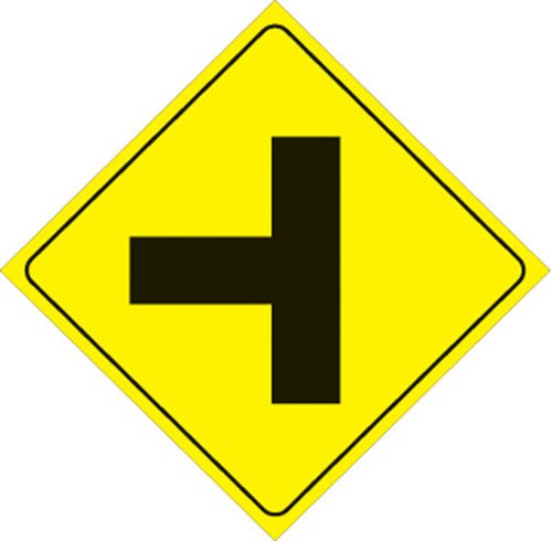 YELLOW PLASTIC REFLECTIVE SIGN 12" - LEFT T-INTERSECTION