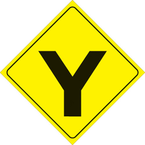 YELLOW PLASTIC REFLECTIVE SIGN 12" - Y-INTERSECTION (436 Y YR)