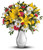Won't she be tickled? Sure to put a smile on her face, this happy bouquet greets her with sunny yellow lilies, hot pink carnations and crisp white daisies arranged garden style in a lovely vase.  Actual vase will vary.