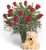 A Dozen Long Stem Beauties arranged with Million Star Baby's Breath and a lovely Teddy Bear to accompany it, sends your message in style.