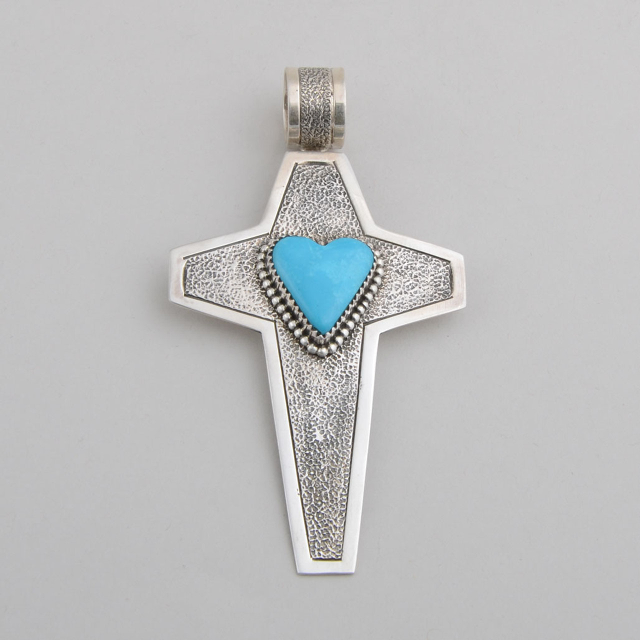 Silver Native American Made Turquoise Cross Pendant By Artist H. Joe – NY  Texas Style Boutique