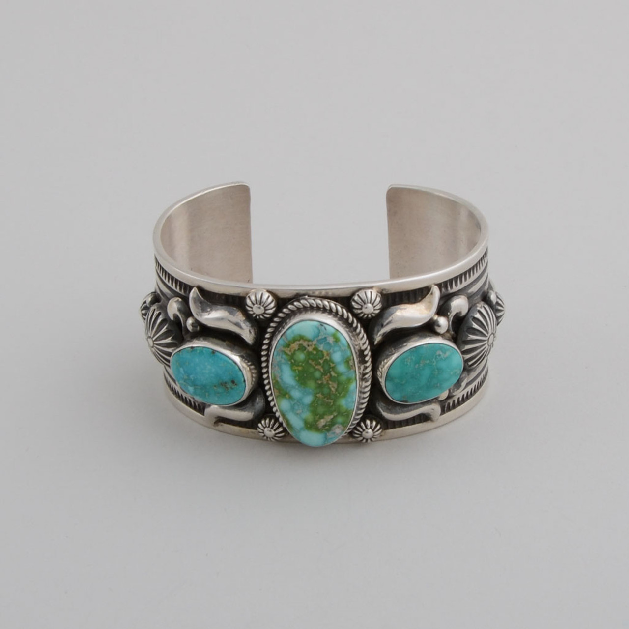 Sterling Silver Cuff with Sonoran Gold Turquoise by A. Jake - The