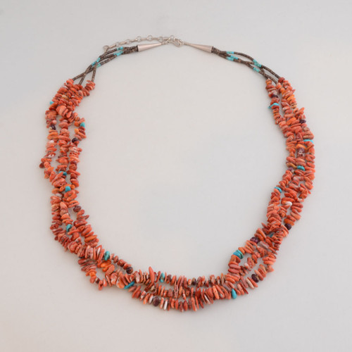 Spiny Oyster Shell, Turquoise, and Shell Beaded Necklace