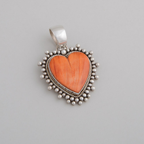 Orange Spiny Oyster Shell Heart Pendant by Artie Yellowhorse