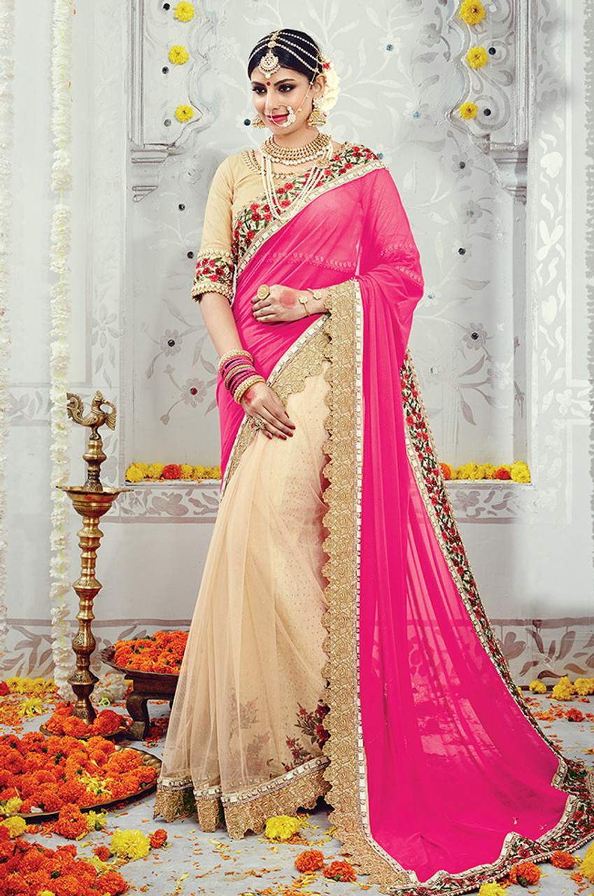 Baby Pink Color Silk Designer Wear Wedding Wear Saree Blouse