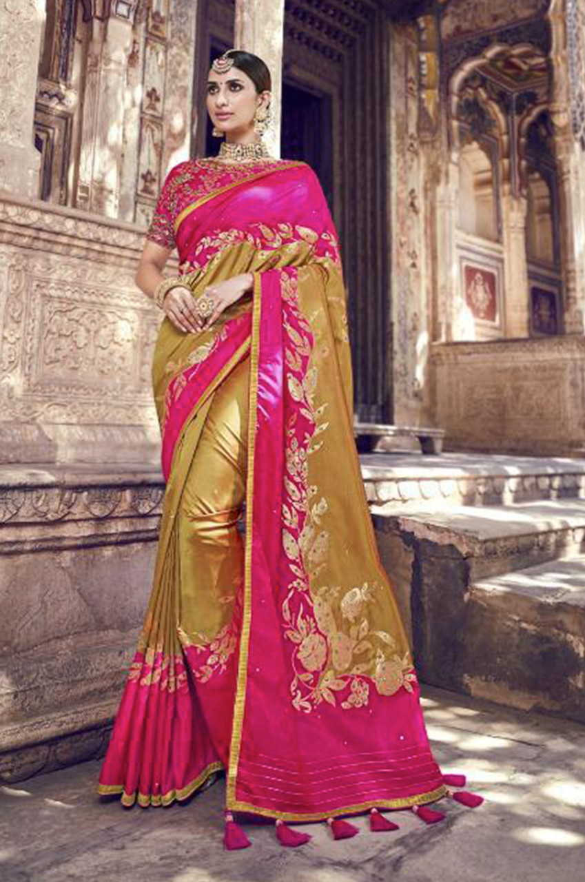 Saree for Wedding Royal Princess Golden Pink WEAVING SILK Saree With  Beautiful Eye Catching Pallu and Blouse for Women - Etsy