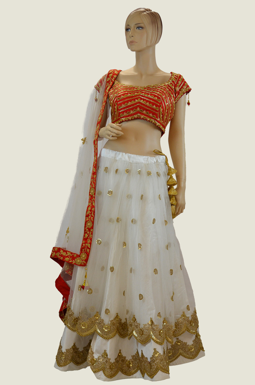 Buy Jacquard Lehenga Choli in Red and White : 185342 -