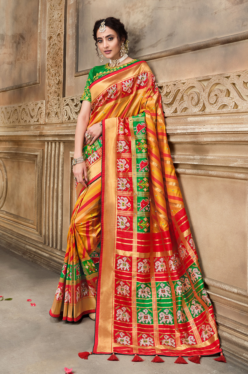 Flame Orange Woven Kanjivaram Silk Saree | Orange saree, Trendy sarees,  Saree