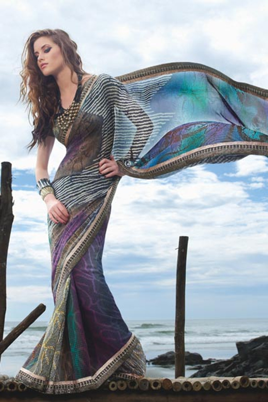 Banarasee Handwoven Faux Georgette Saree With Silver Zari Design-Viole