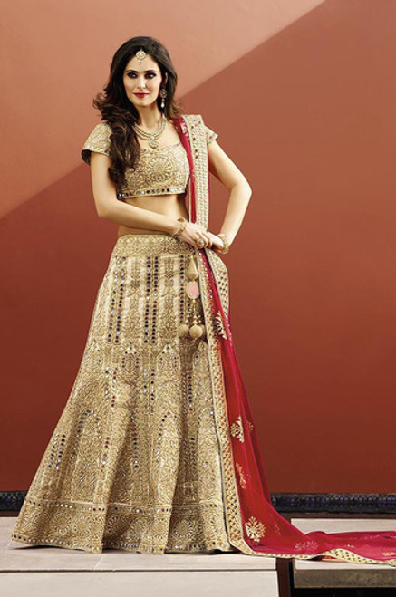 Gold full sleeve Choli with Bright Red Lehenga – Roop Sari Palace