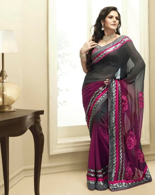 Grey & Pink Georgette Saree (S0052)