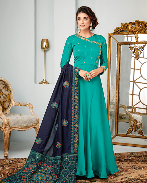 Turquoise Color Dress Gown Style (D1021)