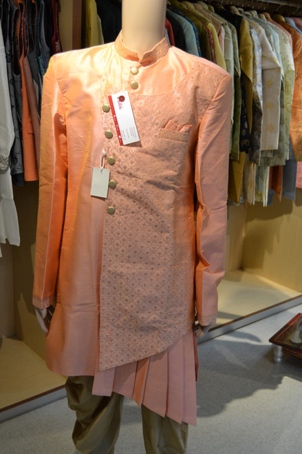 Peach color indo western sherwani