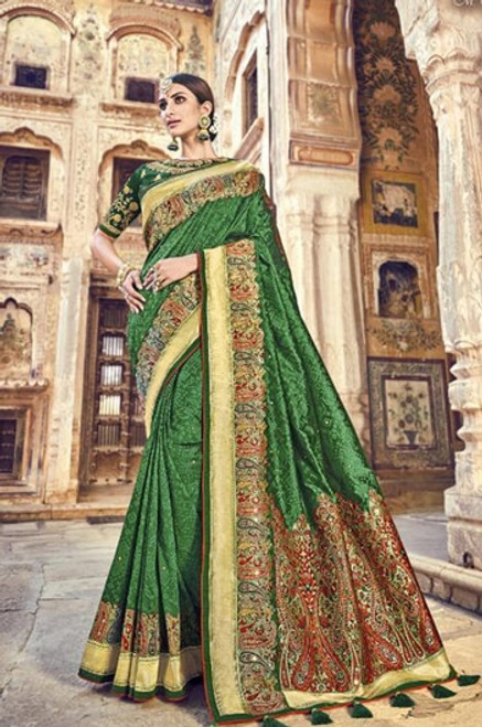 Dark Green Banarasi Silk Saree (S0632G)